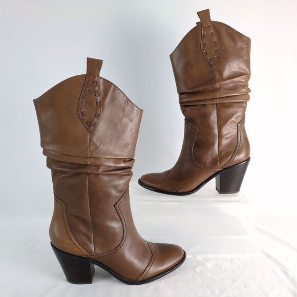 BCBGeneration Women's 8B Brown Leather Slouch Western Boots Mid-Calf 3" Heel - Picture 3 of 9